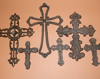 Old World Wall Crosses Display, Cast Iron, Decrative And Rustic  Collection - 6 items Free Ship