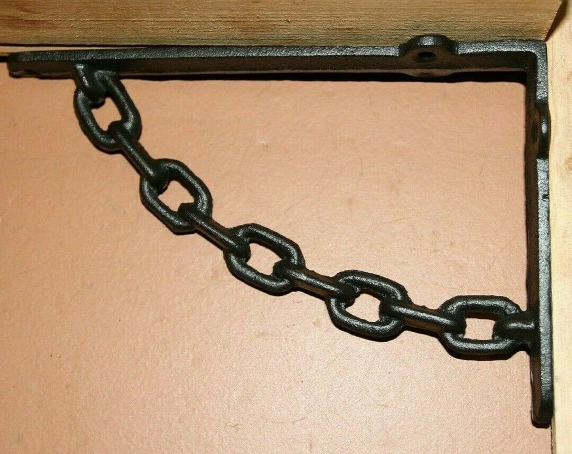 Black Chain Shelf Brackets 7 7/8 Cast Iron Volume Etsy