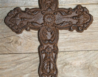 New! Cast Iron Fleur de Lis Hanging Wall Cross - Rustic decor, religious, spirituality gift ideas and more! Ships Free! C-15