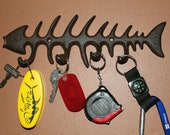 Fishermans Cabin Decor Valentine Gift - Fish Bone Key Hook Rack Wall Mounted, Cast Iron - N-33s Free Ship