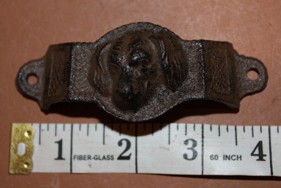 Cast Iron VICTORIAN STYLE BIN PULL Dog Head design vintage antique