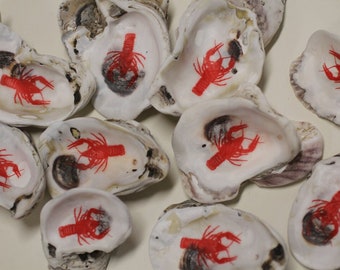 OYSTERS, decoupaged with Crawfish, beach decor,swamp decor,seafood decor,restaurant decor, Seafood Buffets,New Orleans decor SS-135