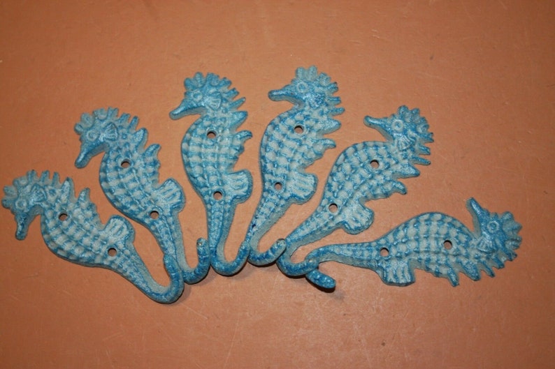 Coastal Living Wall Hooks Aqua Blue Seahorse Cast Iron 5 Etsy