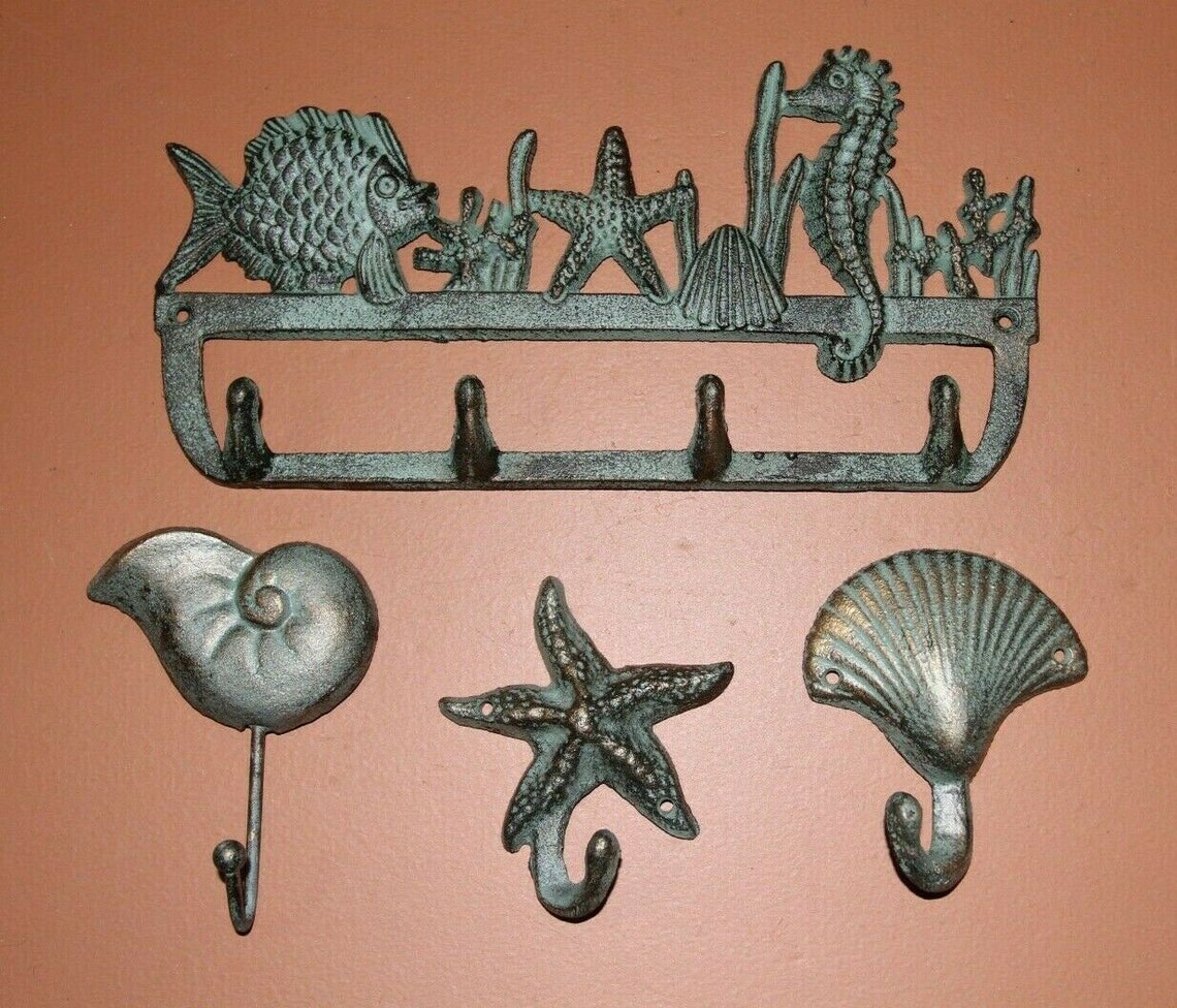 Tropical Sea Life Bathroom Towel Hooks Set Cast Iron Beach - Etsy