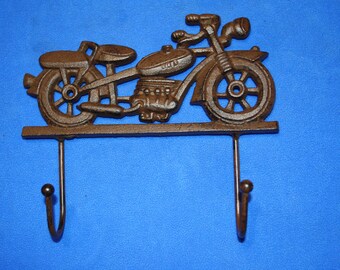 Mens Bathroom Decor ~ Vintage-style Motorcycle Decor, Cast Iron Bath Towel Wall Hooks 8" wide, Volume Priced, H-41 Free Ship