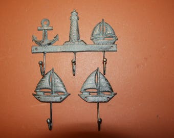 3) Sailboat Design Home Decor, Antique-look Sailboat Lighthouse Anchor Wall Hooks, Sailing Bath Decor Towel Hooks, Free Ship