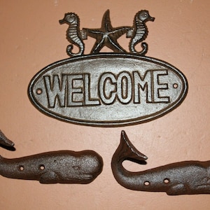Flip Flop Wall Hooks H-113 Seahorse Welcome Plaque Free Ship H-134 Cast Iron
