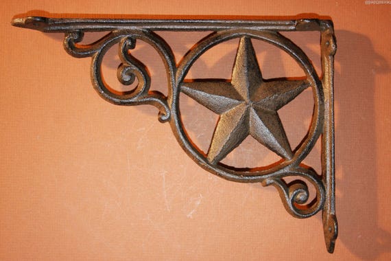 Set/4 ~9" Rustic Western Star Texas Cast Iron Shelf Support Wall Brackets Lodge! 