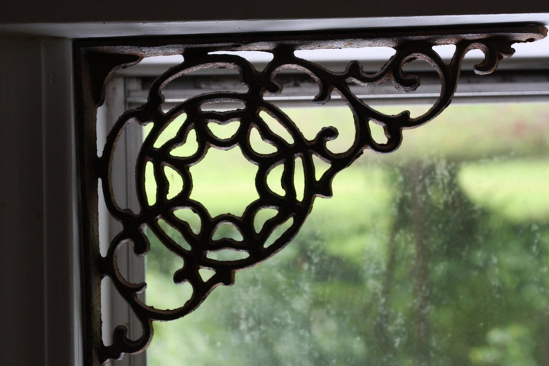 SET OF 6 SPIDERWEB CAST IRON SHELF BRACE BRACKETS rustic black finish