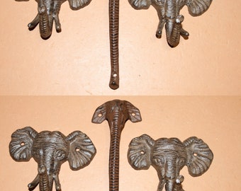 6) Elephant Collector Unique Decor, Door Pulls Handles Wall Hooks Combo Rustic Cast Iron, Safari - HW-98 H-40 Free Ship