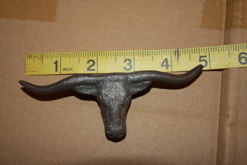 HW-65 Longhorn Knobs Pulls Rustic Cast Iron 5 inches wide 6 Set of 5 Kitchen Drawer Cupboard Cabinet Hardware