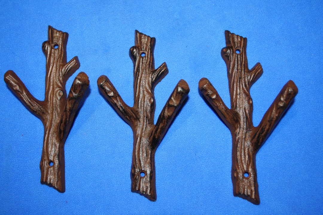 3 Country Cabin Theme Bathroom Decor, Tree Branch Towel Hooks, Cast
