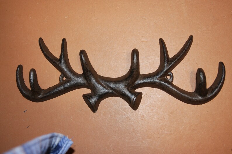 5 Wall Mounted Antler Coat Wall Hooks Cast Iron Deer Head Etsy