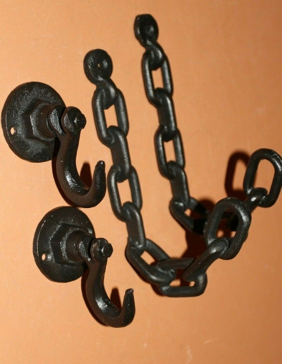 7 3/4 Heavy Black Chain Design Cast Iron H-136 Free 2 Day Shipping Husband Gift Large Decorative Wall Hooks