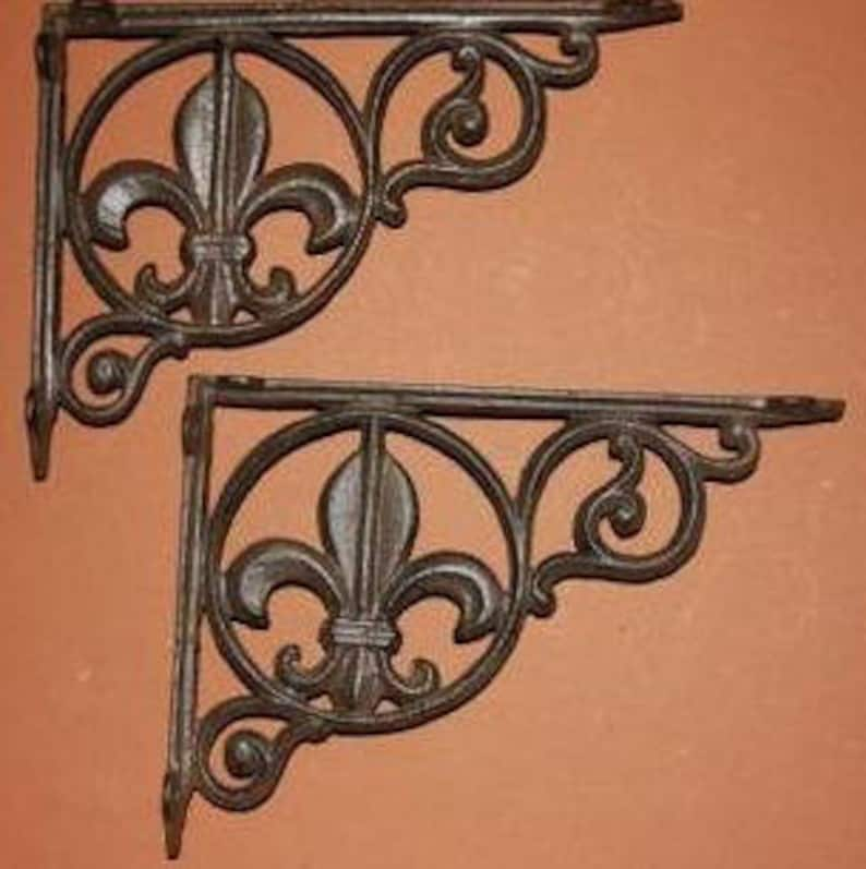 Fleur de Lis shelf brackets, 9 inch shelf brackets, cast iron shelf brackets,Fleur De Lis corbels, Vintage-look, B-03 Free Ship image 2