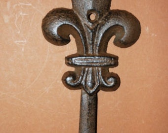 4) Fleur De Lis wall hook 5 1/2",! Elegant Fleur De Lis wall decor,  vintage-look, vintage-look wall hooks,  F-4 Free Ship