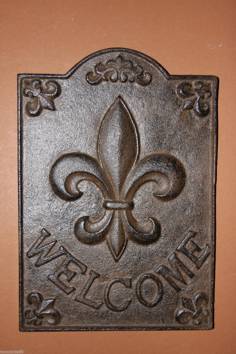 1 Fleur De Lis Welcome Sign Cast Iron Front Door Decor Image 0