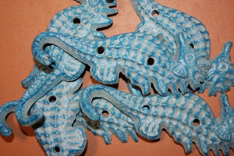 Coastal Living Wall Hooks Aqua Blue Seahorse Cast Iron 5 Etsy