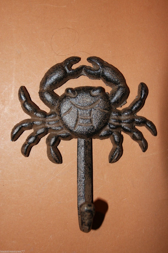 4) Crab, brown, Cast Iron Wall Hooks, Crab wall hooks, crab gift, Valentine  Gift, wall hooks, Crabshack,crab decor, wall hook ~