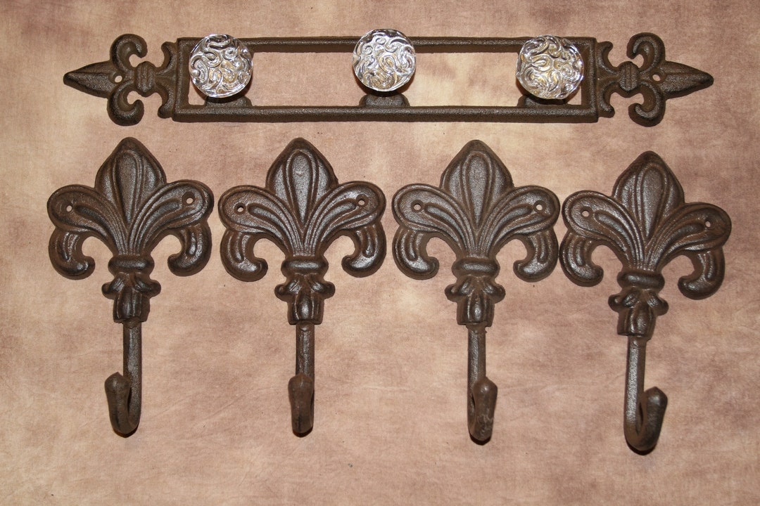 5 Fleur De Lis Bathroom Set Cast Iron Towel Hooks With Etsy