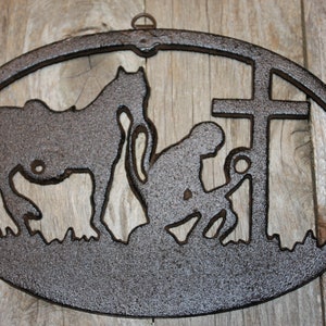 Christian Theme Farm & Ranch Housewarming Gift Praying Cowboy Cast Iron Plaque 9 1/4 inches, Western decor, country decor, W-16B image 1