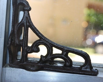 Small Cast Iron Window Corner Corbel - Shelf Bracket - Wall Brace - Shelf Mount - Decorative Double Sided Brackets - Rustic Home Decor B-71