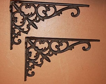 Metal Patio Corbels Fleur De Lis Design, Solid Cast Iron 3-D Both Sides, 9 3/8 inch, B-26 Free Ship