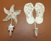 Flips Flops Beach Wall Hooks, Cast Iron, Coastal Reef Free Ship