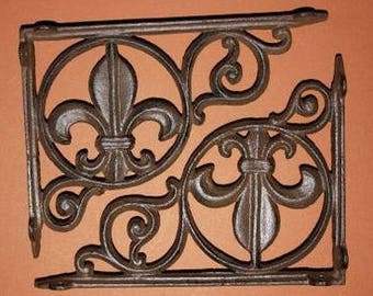 Fleur de Lis shelf brackets, 9 inch shelf brackets,  cast iron shelf brackets,Fleur De Lis corbels, Vintage-look, B-03 Free Ship