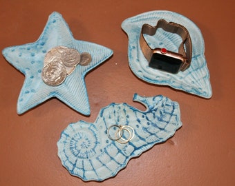 Seashell Theme Stocking Stuffers For Women, Textured Cast Iron - Catch-All, Watch, Jewelry Ring Dishes, For The Sea Free Ship