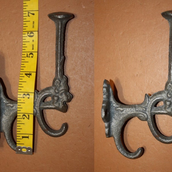 Triple Hook Coat Hat Wall Hook, Victorian King Lion Design, 6 1/2" tall, Unfinished You Paint Cast Iron ~ H-10 Fast Delivery