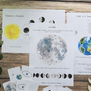 Carte nomenclatura luna 2 Montessori,  nomenclature II livello, materiale homeschooling, materiale Montessori, educazione cosmica 2