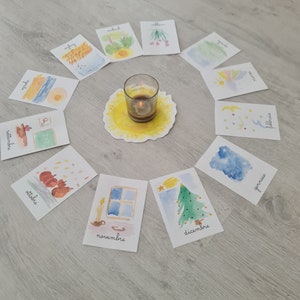 Carte dei mesi, calendario perpetuo, compleanno tipo montessoriano, regalo bambini, regalo mamme, Nomenclature Montessori, Flashcards