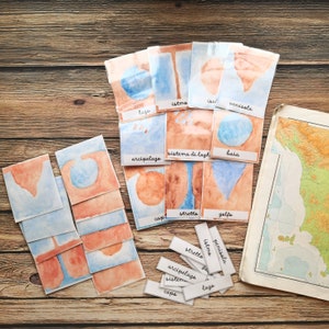 Carte Contrasti Geografici, geografia Montessori, Materiale educativo flashcards, educazione parentale