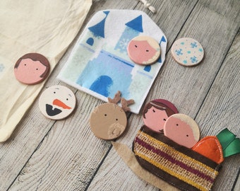 Dischetti inventa storie tema Frozen, Gioco in legno Anna e Elsa, attività immaginativa, racconta storie, regalo mamme e bambini