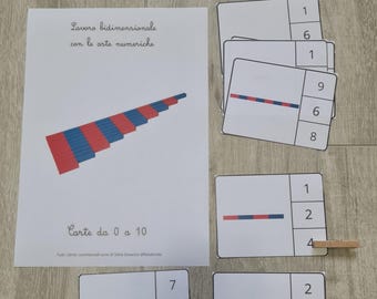Number rod cards, two-dimensional work with Montessori rods, learning materials, visual number learning, flashcards
