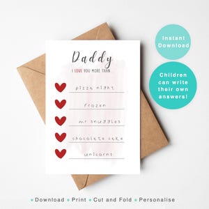 Tarjeta para el Día del Padre con espacios en blanco, Te amo más que, Tarjeta personalizada imprimible, Tarjeta para el mejor papá de mis hijos, San Valentín DIY