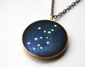 Virgo Constellation illustrated brass locket, pendant, astrology, brass, zodiac, blue, handmade, stars, star sign, illustration, space