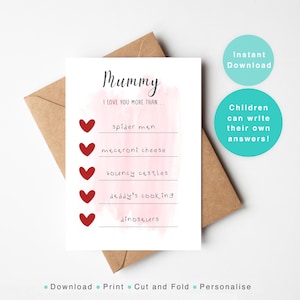 I Love You More Than, Fill In blanks Mother’s Day Card, Best Mom Printable Personalised Card, Card From Kids, DIY Mother’s Day