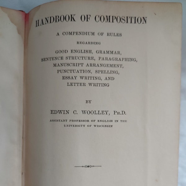 Handbook of Composition Vintage DC Heath grammar book Hardcover published 1910