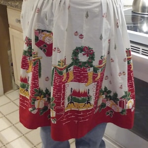 Kerstschort in jaren 50-stijl Gastvrouwschort voor de feestdagen, gemaakt van vintage stof