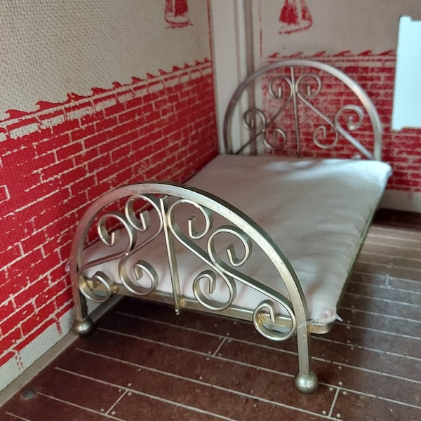 Toy brass bed vintage doll bed