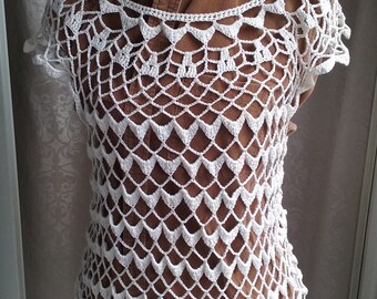 Vintage shell top - Hand crocheted open style 1970s top