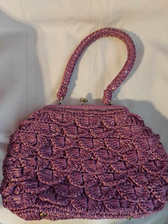 1970s Lavender Rattan purse Made in Japan vintage… - image 1