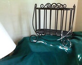 Wrought-Iron Wine Bottle Carrier Matte-Black Wrought-Iron Handled Carrier Scrolled design