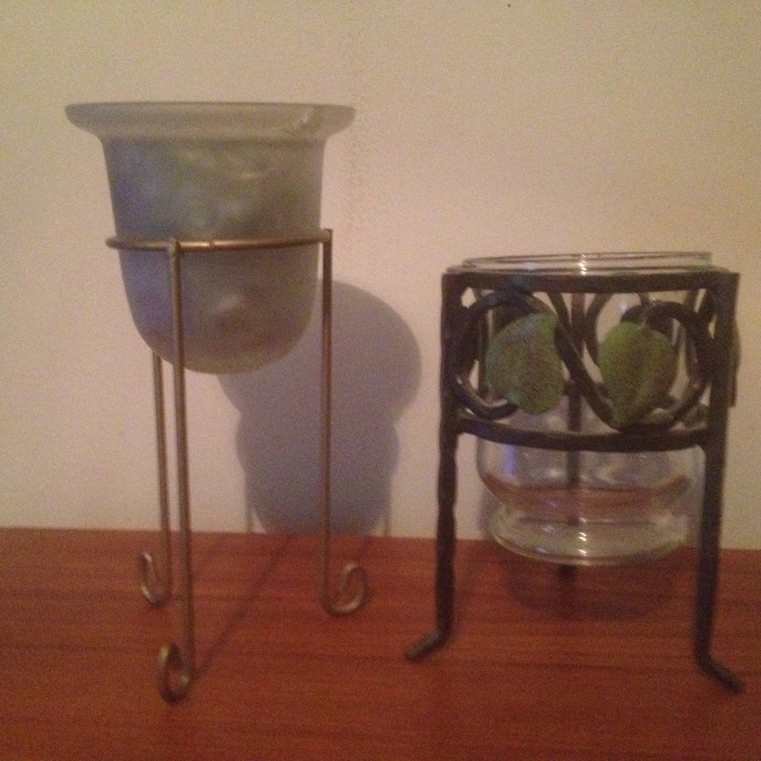 Ornamental Iron Stands With Glass Vase's Select Either Black Wrought