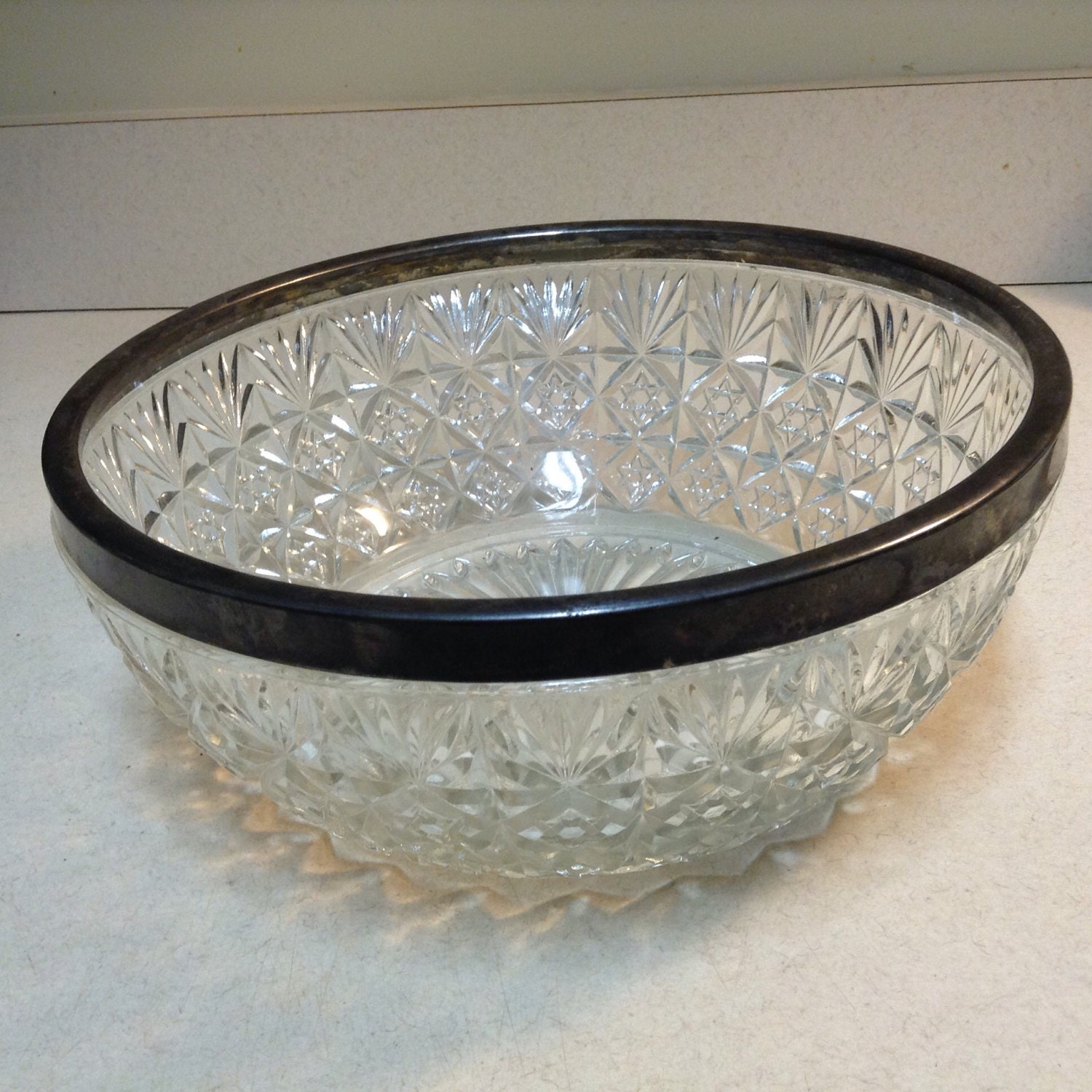 Crystal Glass Bowl With Silver Rim Largesized Centerpiece or Salad