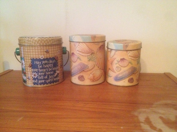 Tin Cans With Lids Nautical & Floral Designed Collection of 3 Colorful Tin  Cans With Lids 