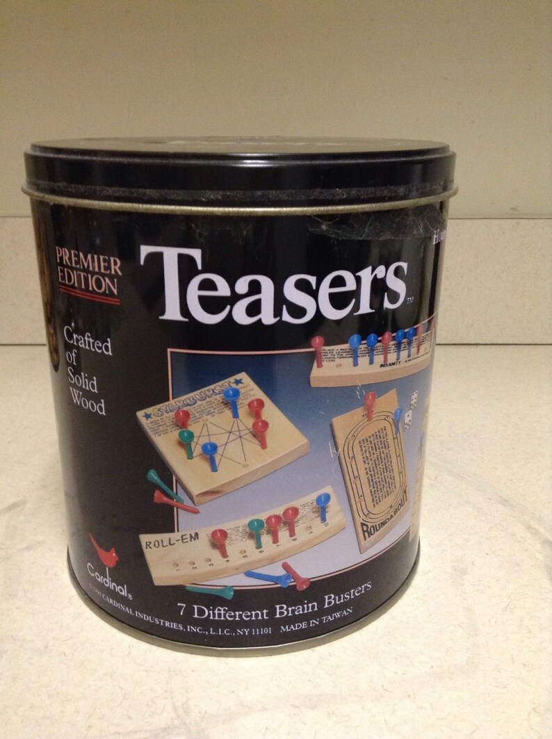 Teaser/'s Brain Busters Game Set 7 Wooden Brain Busters in a Tin Can by Cardinal Vintage Collectible