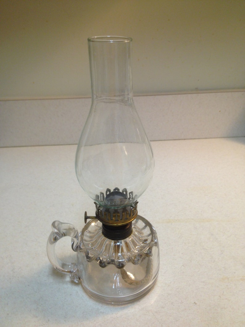Vintage Clear Glass Decorative Oil Hurricane Lamp With Finger Etsy